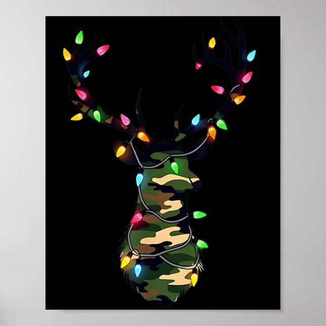Christmas Holiday Camo Deer Hunting Reindeer Xmas  Poster (Front)