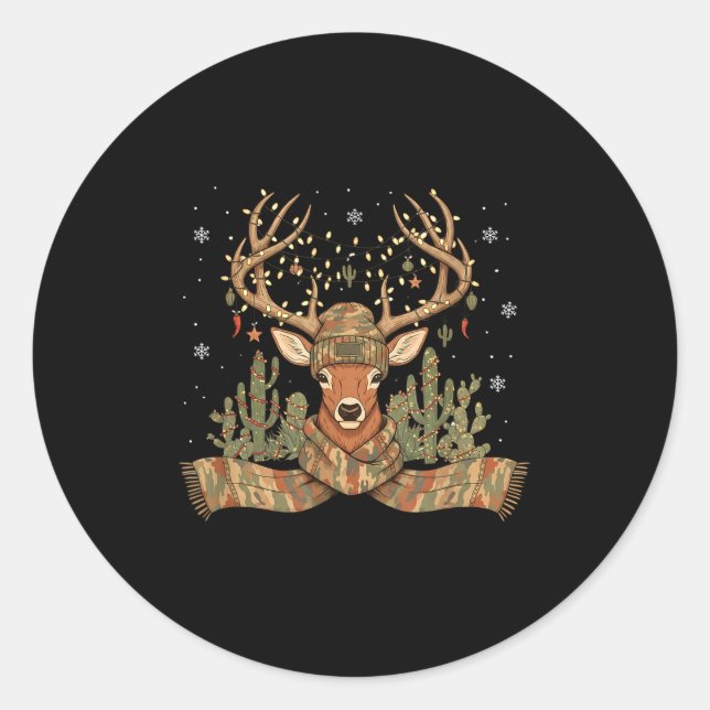 Christmas Holiday Camo Hunting Reindeer Deer Xmas  Classic Round Sticker (Front)