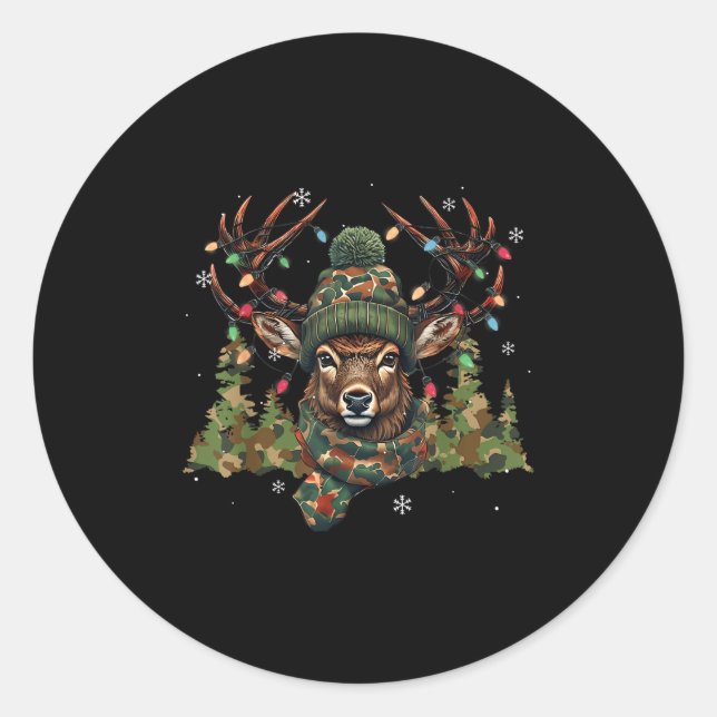 Christmas Holiday Camo Hunting Reindeer Deer Xmas  Classic Round Sticker (Front)