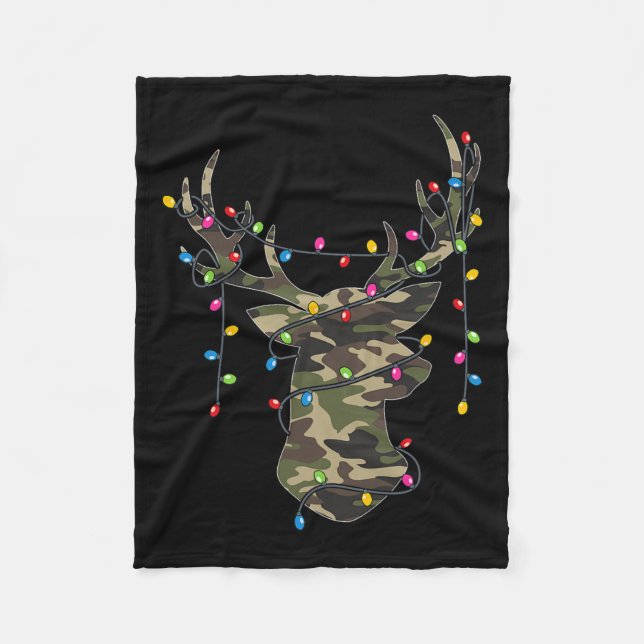 Christmas Holiday Camo Hunting Reindeer Deer Xmas  Fleece Blanket (Front)