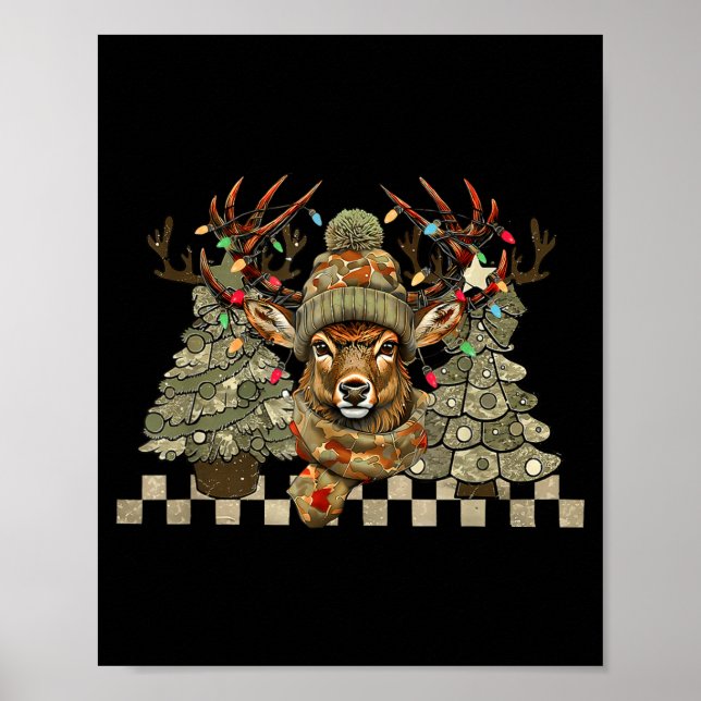 Christmas Holiday Camo Hunting Reindeer Deer Xmas  Poster (Front)