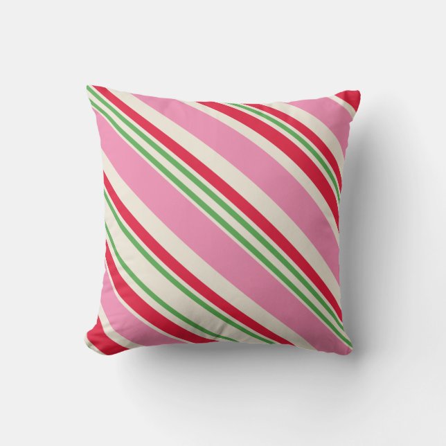 Christmas Holiday Candy Cane Retro Pink Green Cushion (Front)