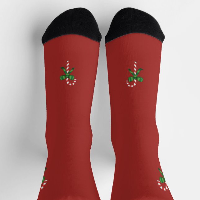 Christmas Holiday Candy Cane with Green Bow Socks (Top)