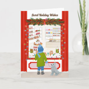 Christmas Holiday Candy Store Illustration Thank You Card