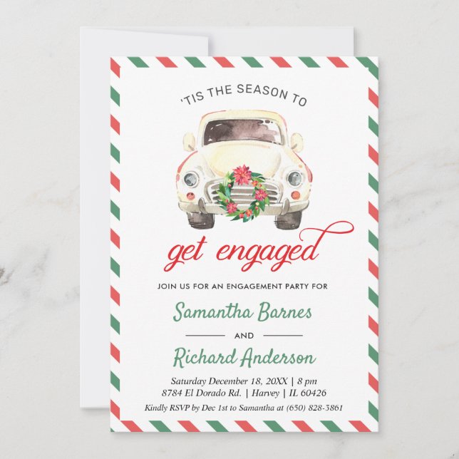 Christmas Holiday Car Travel Engagement Wedding Invitation (Front)
