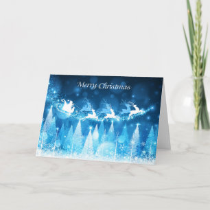 Christmas Holiday Card - Blue Santa Sleigh