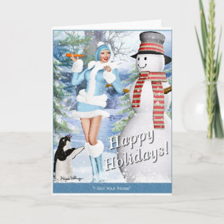 Christmas & Holiday Card - Cute Pin-Up Girl & Snow