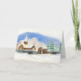 Christmas / Holiday Card: Snowy Village watercolor