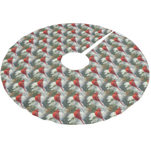 Christmas Holiday Cardinal Bird Pattern Tree Skirt