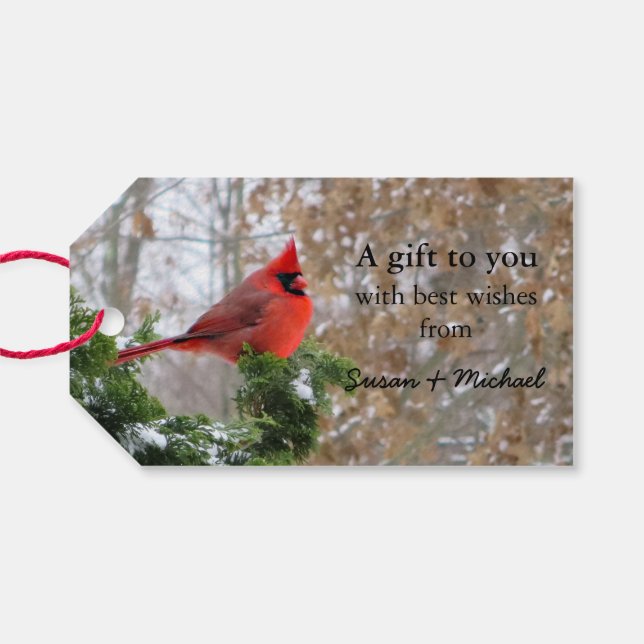 Christmas holiday cardinal branch gift tags (Back Horizontal)