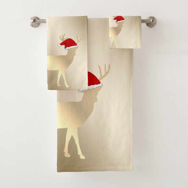 Christmas Holiday-Cartoon Reindeer,Snowflakes Bath Towel Set (Insitu)