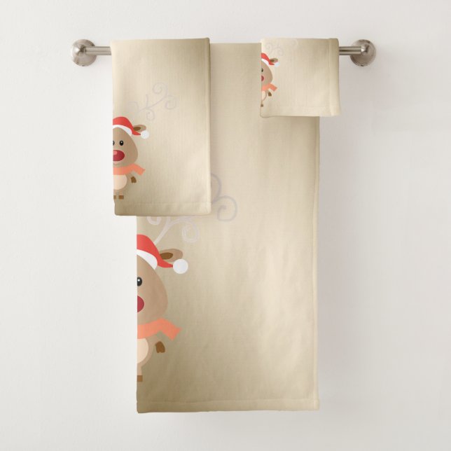 Christmas Holiday-Cartoon Reindeer,Snowflakes Bath Towel Set (Insitu)