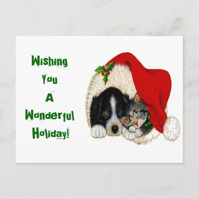 Christmas Holiday Cat and Dog Postcard (Front)