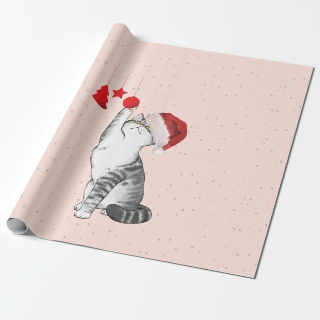 Christmas Holiday Cat Decoration Fun Silver Wrapping Paper (Unrolled)