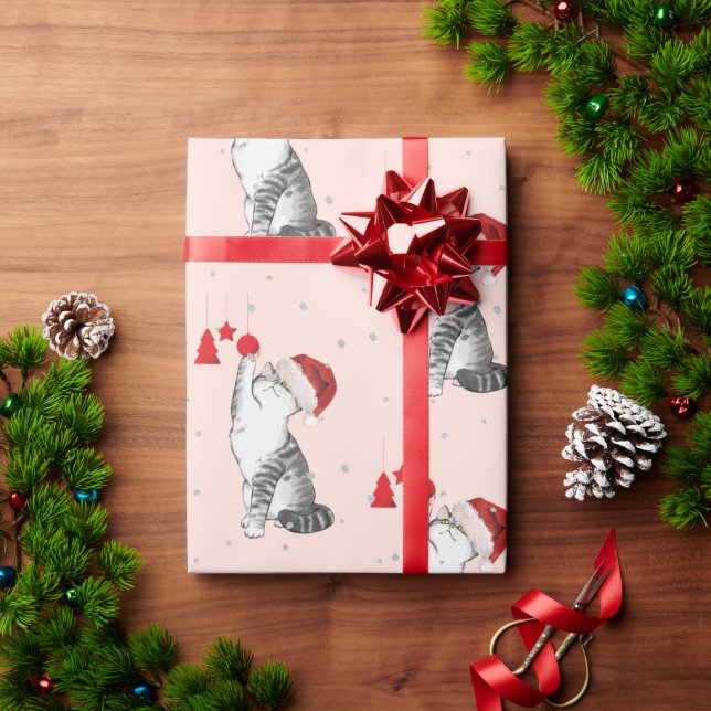 Christmas Holiday Cat Pattern Fun Silver  Wrapping Paper (Holiday Gift)