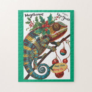 Christmas Holiday Chameleon Jigsaw Puzzle