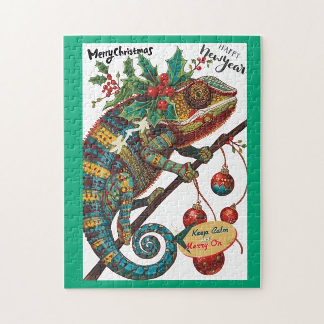 Christmas Holiday Chameleon Jigsaw Puzzle (Vertical)