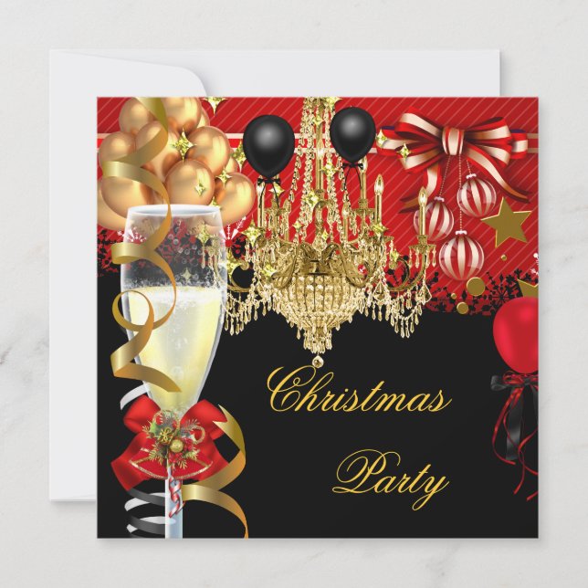 Christmas Holiday Champagne Party Red Gold Black 2 Invitation (Front)