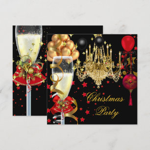 Christmas Holiday Champagne Party Red Gold Black 4 Invitation