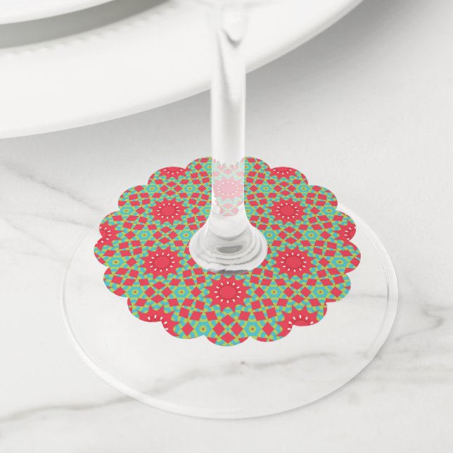 Christmas Holiday Charm Pattern Wine Glass Charms (Close Up)