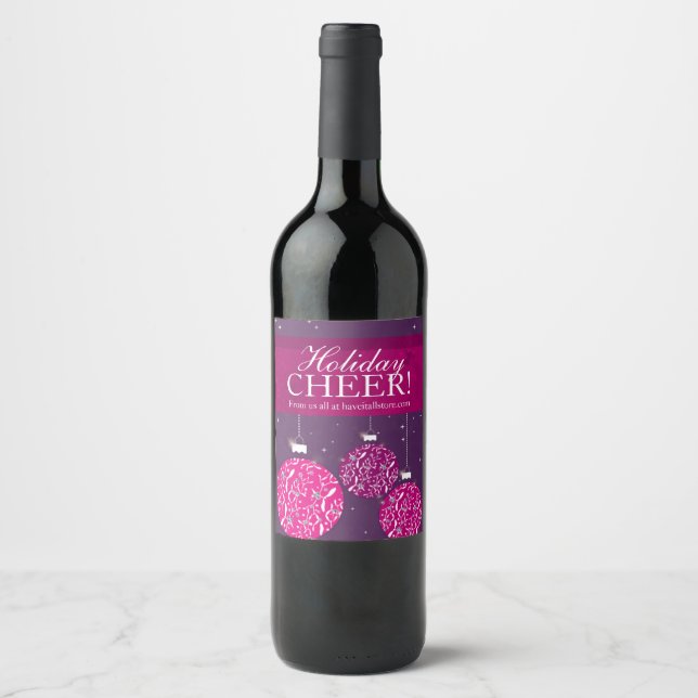 Christmas holiday cheer purple custom wine labels (Front)