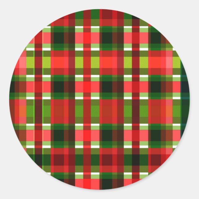 Christmas Holiday Chequered Squares Buffalo Plaid Classic Round Sticker (Front)