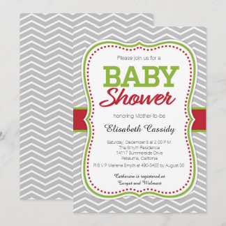Christmas Holiday Chevron Baby Shower Invitation