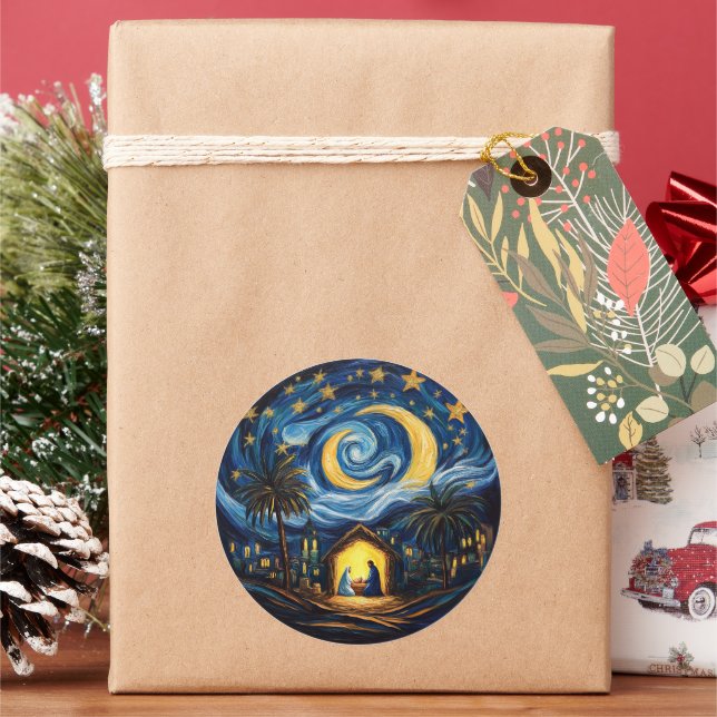 Christmas Holiday Christian Nativity Classic Round Sticker (Holiday)