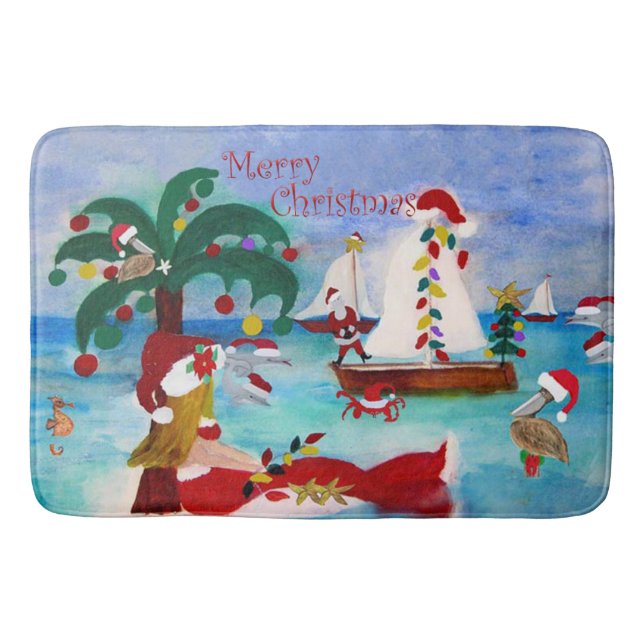 Christmas Holiday coastal  Bath Mat (Front)