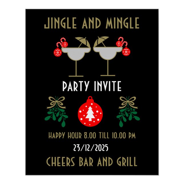 Christmas Holiday Cocktail Drinks Party Invite Poster (Front)