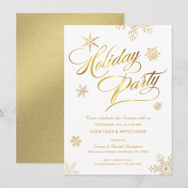 Christmas Holiday Cocktail Party Faux Gold Foil Invitation (Front/Back)