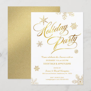 Christmas Holiday Cocktail Party Faux Gold Foil Invitation