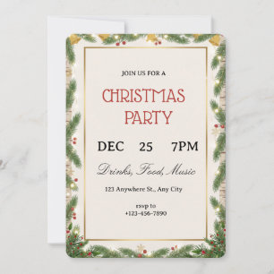 Christmas holiday cocktail party green bow modern invitation