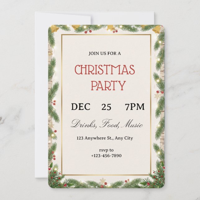 Christmas holiday cocktail party green bow modern  invitation (Front)