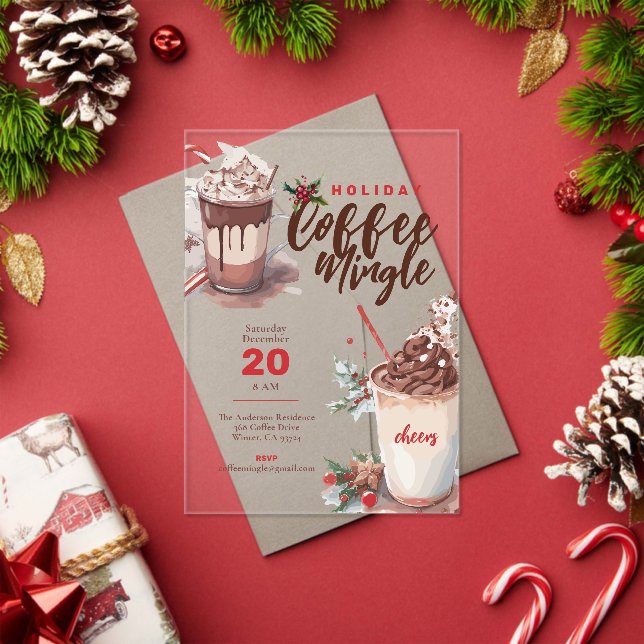 Christmas Holiday Coffee Mingle Holiday Party Acrylic Invitations (Insitu (Holiday))