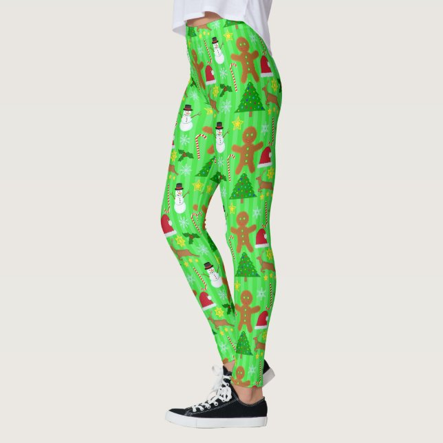 Christmas Holiday Collage Ugly Sweater Pattern Leggings (Left)