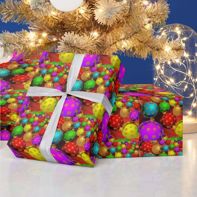 Christmas, Holiday, Colourful Ornaments Wrapping Paper (Holidays)