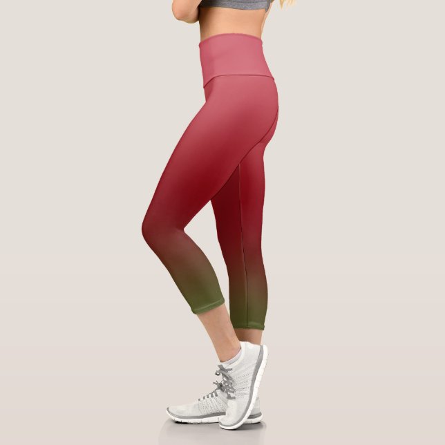 Christmas Holiday Colours Ombre High-Waisted Yoga Capri Leggings (Left)