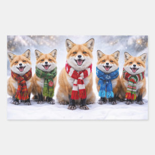 Christmas Holiday Cute and Fun Foxes Rectangular Sticker