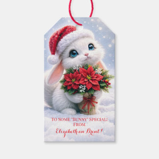 Christmas Holiday Cute Bunny Flowers Gift Tags