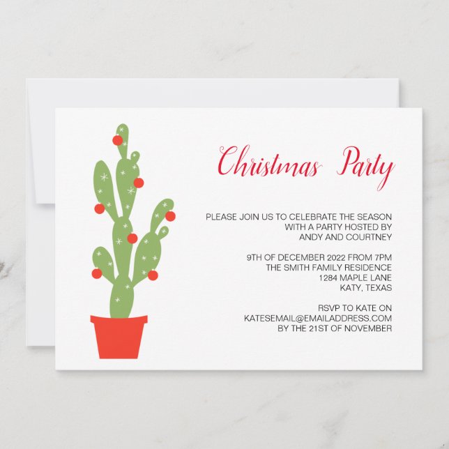 Christmas Holiday Cute Cactus Winter Celebration Invitation (Front)