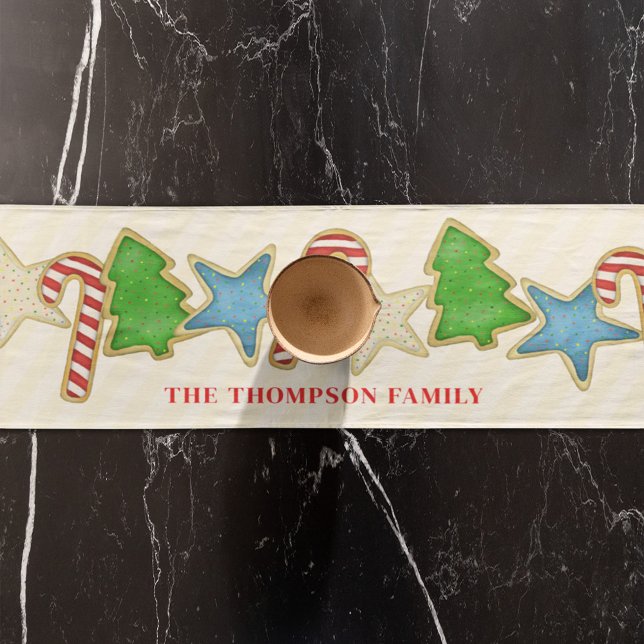 Christmas Holiday Cute Colourful Cookie Cutouts Short Table Runner (Christmas holiday cookie cutouts custom table runner)