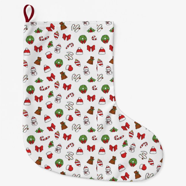 Christmas Holiday Cute Decoration Santa Hat Large Christmas Stocking (Front)