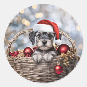 Christmas Holiday Cute Schnauzer Puppy Classic Round Sticker