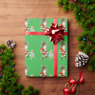 Christmas Holiday Cute Vintage Santa Claus Green Wrapping Paper