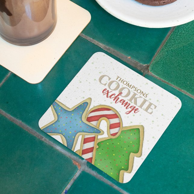 Christmas Holiday Cute Whimsical Cookie Cutout Fun Square Paper Coaster (Christmas cookies holiday Paper whimsical coaster)