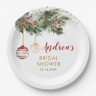 Christmas Holiday Deck the Halls Bridal Shower Paper Plate