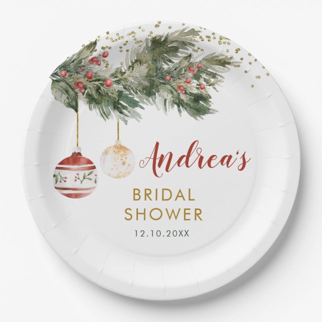 Christmas Holiday Deck the Halls Bridal Shower Paper Plate (Front)