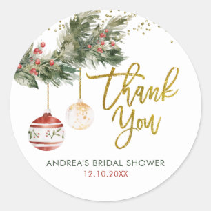 Christmas Holiday Deck the Halls Thank You Classic Round Sticker