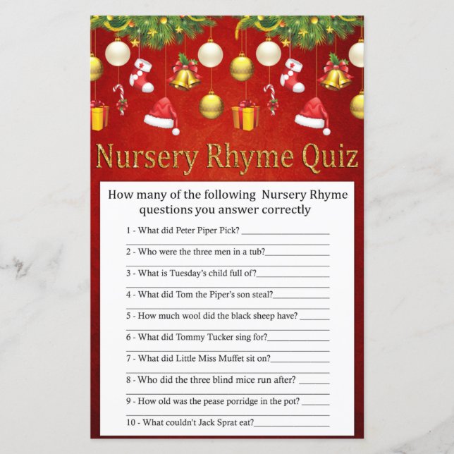 Christmas Holiday Decor Nursery Rhyme Quiz game (Front)